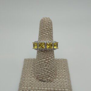 Size 7 Sterling Silver Bright Yellow Cubic Zirconia Gems Ring A1570